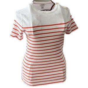 J. Crew Orange & White Striped Top with Gold Button Accent Shoulder Size Small